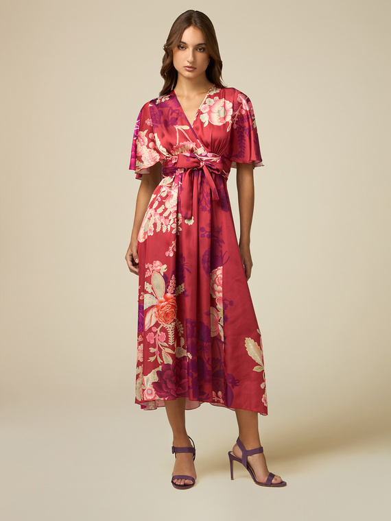 Patterned satin midi dress