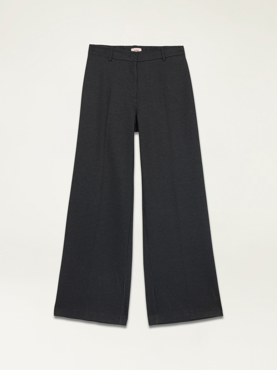 Pantaloni wide leg in tessuto pied de poule