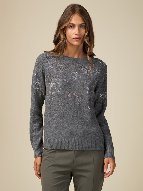 Cashmere blend sweater with crystals