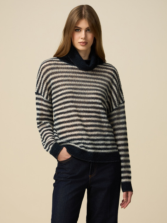 Striped wool blend turtleneck pullover