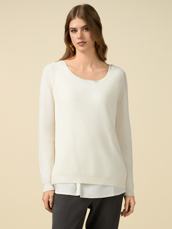 Pull en laine mélangée avec top en satin