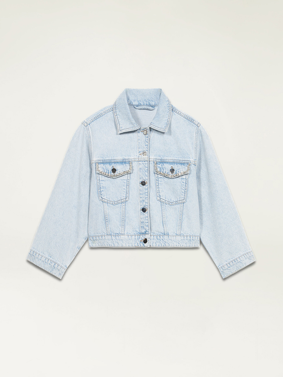 Cropped denim trucker jacket with crystals