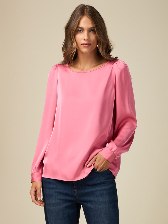 Dual fabric blouse with long sleeves