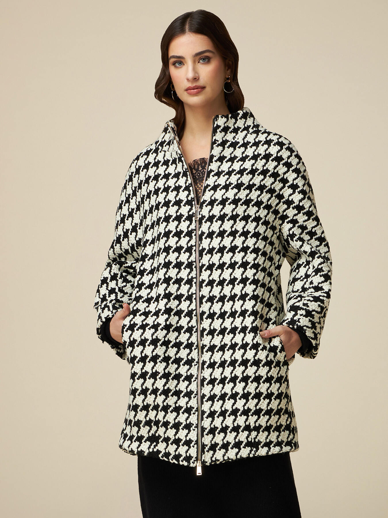 Wool blend cheap houndstooth coat