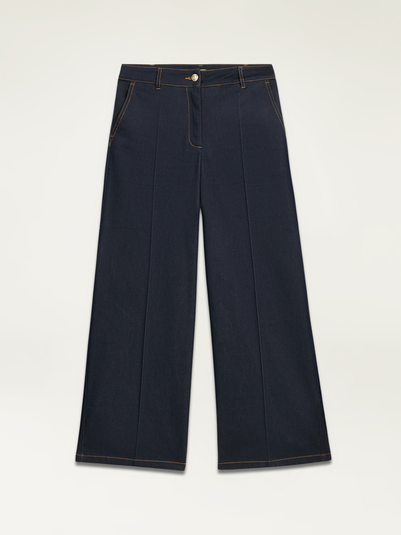Cropped-Jeans mit weitem Bein in dunkelblauer Waschung