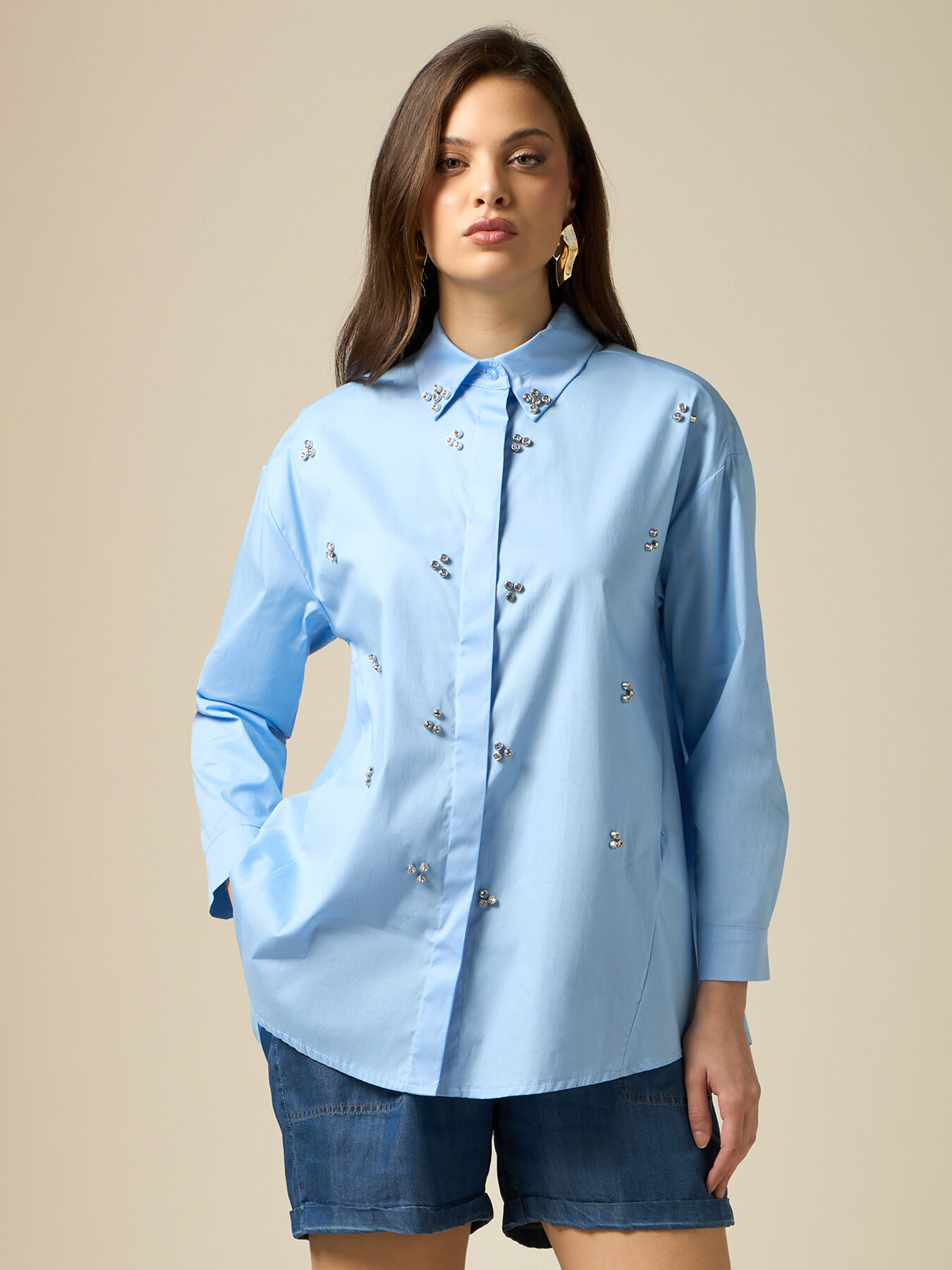 Oversized shirt with set stones image number 0