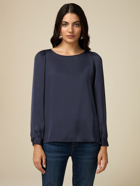 Dual fabric blouse with long sleeves