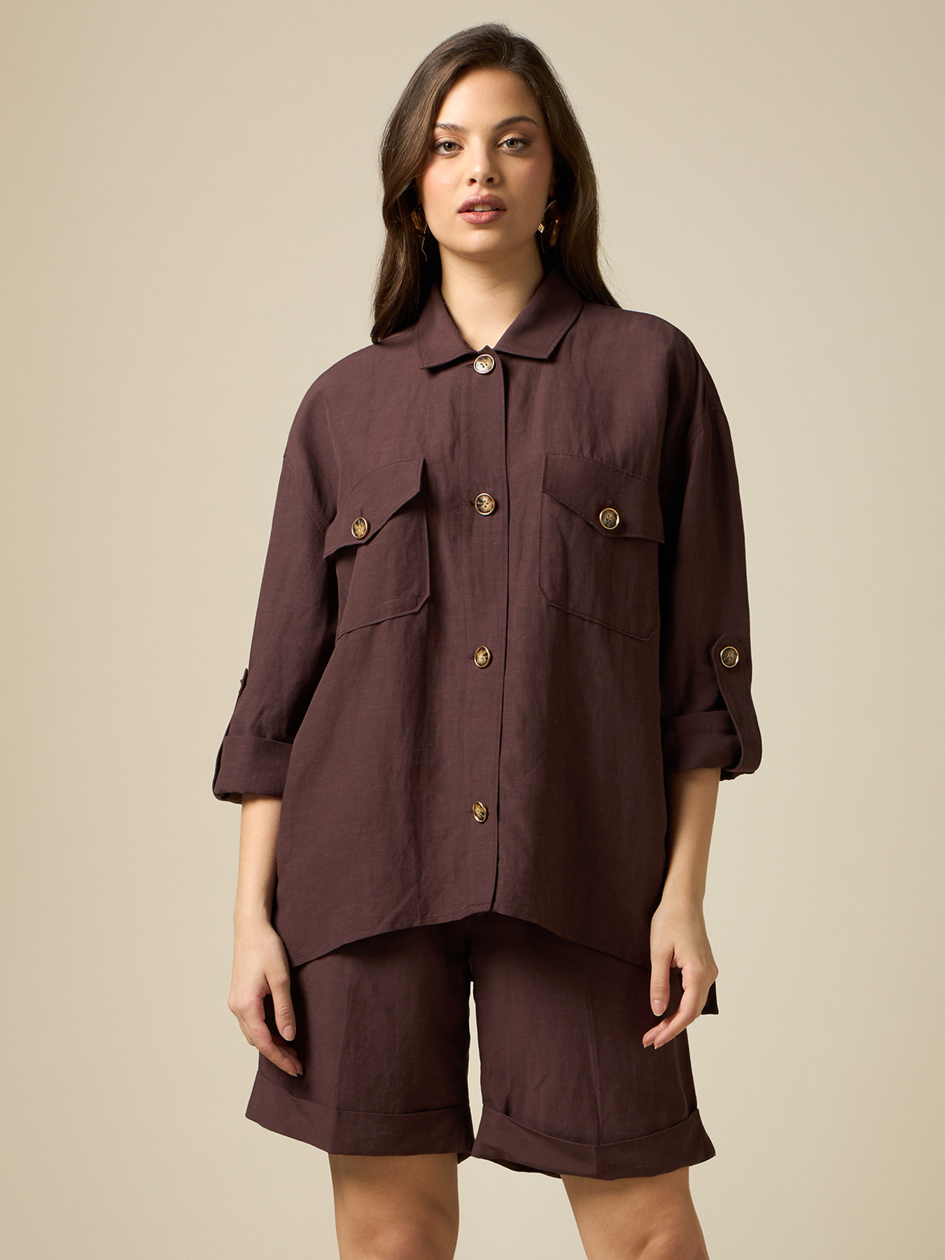 Linen blend oversized shirt image number 0