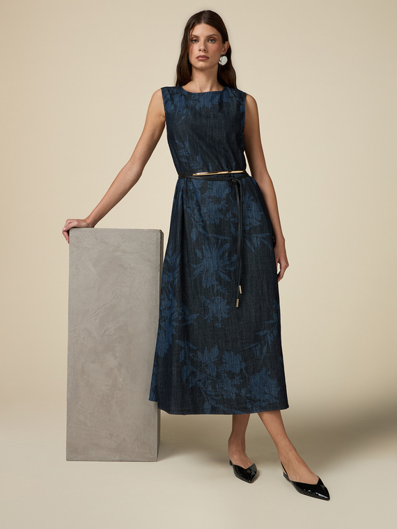 Robe longue en denim imprimé