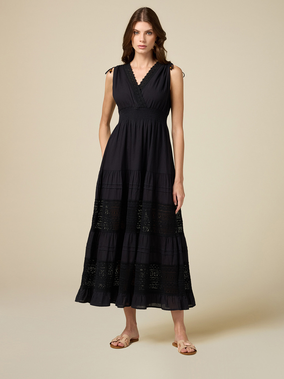 Long dress with lace inserts